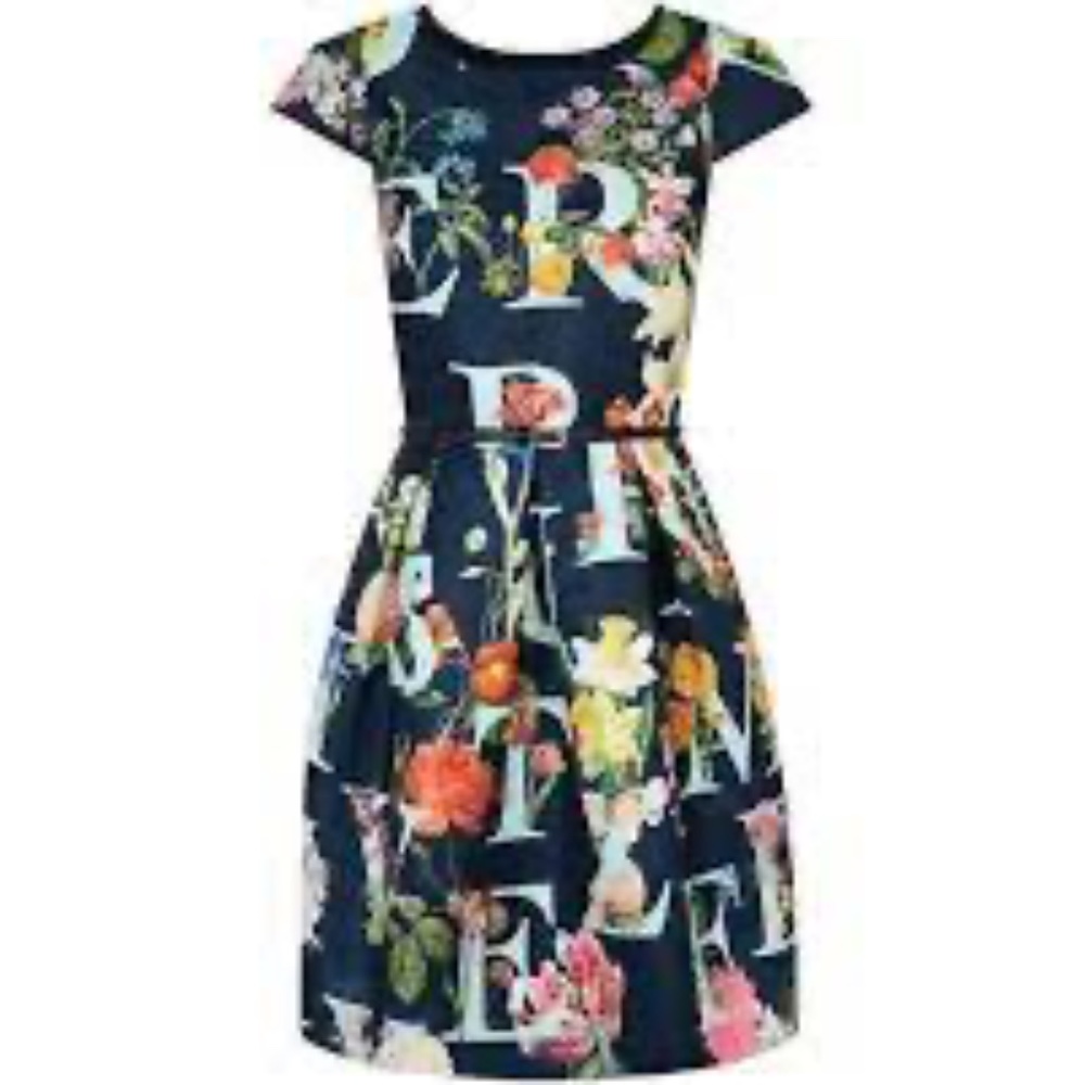 TED BAKER Navy Ottoman Alphabet Skater Dress Size 1 (Aus 8) - Picture 1 of 10